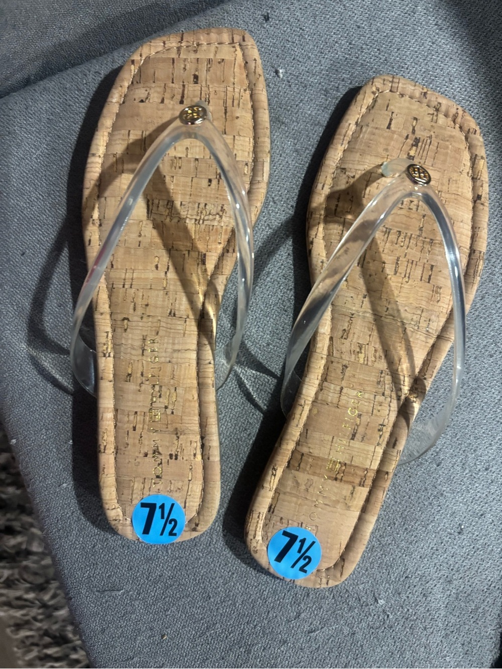 Tommy Hilfiger Natural Cork Flip Flop Sandals with Clear Straps